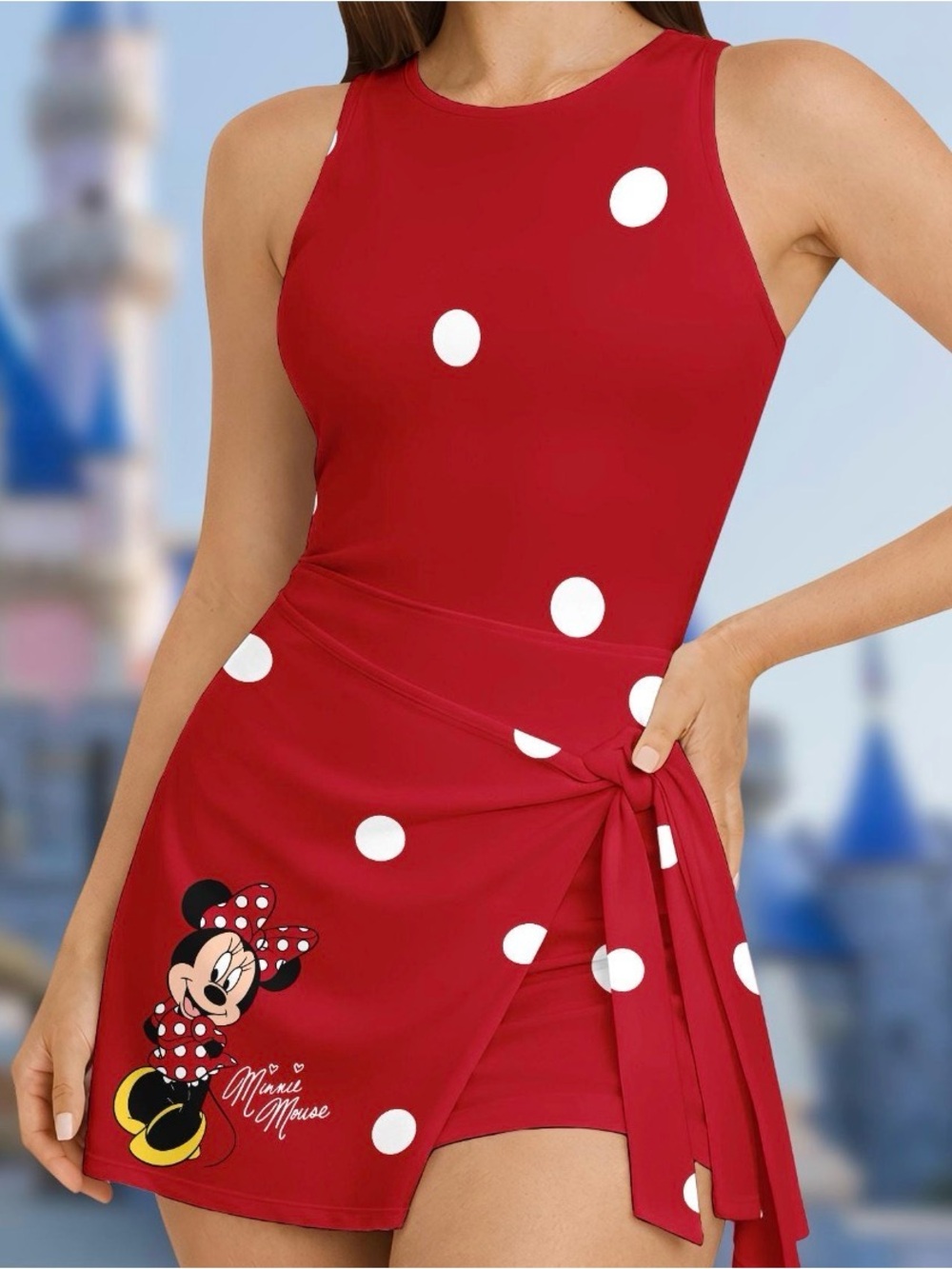 Minnie Mouse Inspired Red Polka Dot Mini Wrap Dress with Built in Shorts